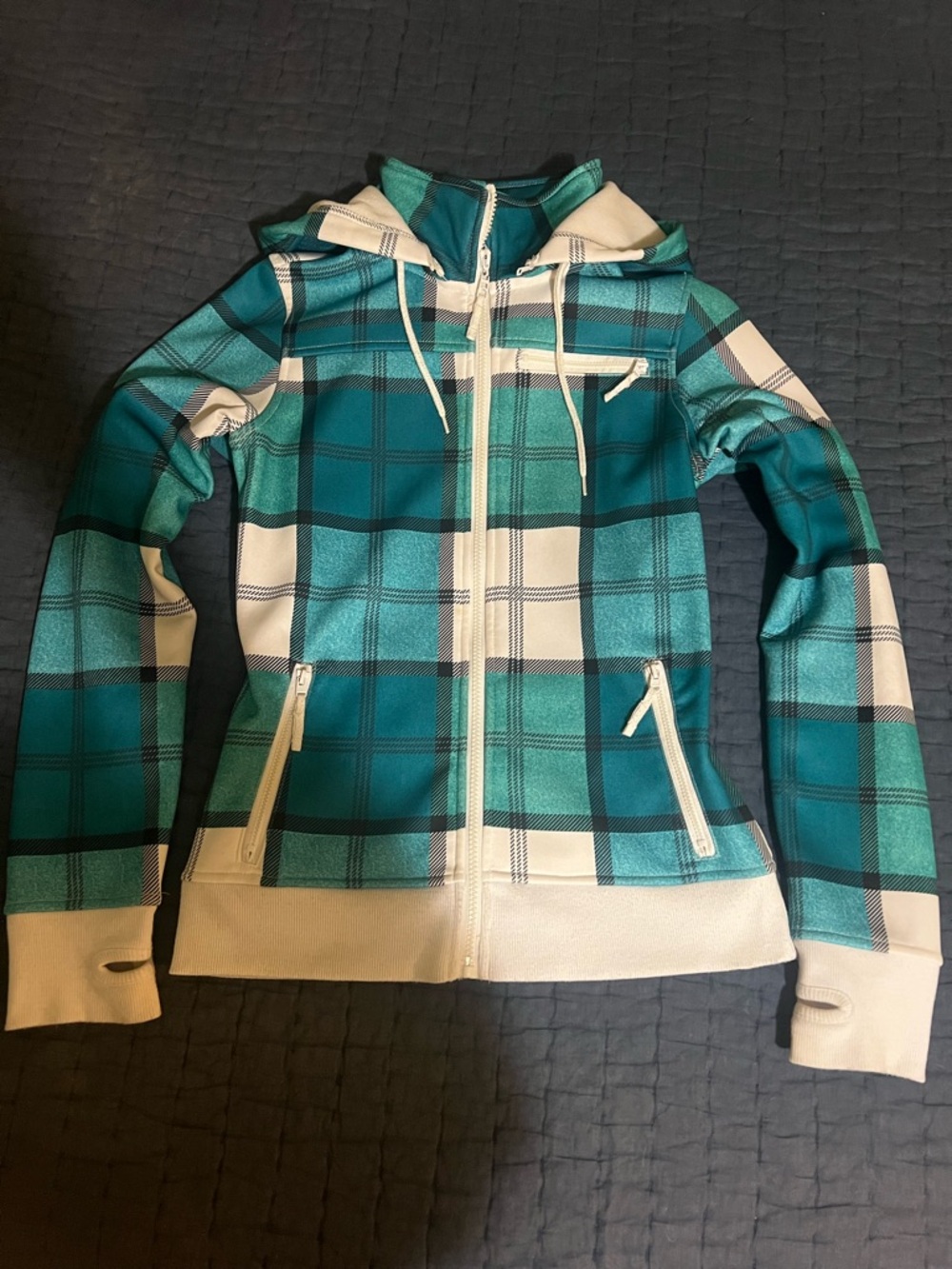 Empyre Outerwear Women’s Green Plaid Hooded Zip Up Jacket - Medium